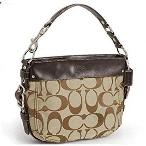 Coach Zoe Signature Hobo Bag Khaki Brown Leather